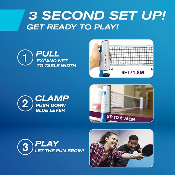 PRO SPIN All-in-One Ping Pong Set - Retractable Ping Pong Net for Any Table (72"), Ping Pong Paddles and Balls, Storage Case - Portable Table Tennis Family Games, Gifts for Boys & Girls