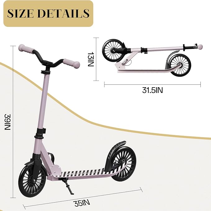 Scooter for Kids 8-12, Kick Scooter for Kids,Teen& Adults, Folding Scooters Holds Up to 220lbs | Adjustable Height | Lightweight |Rear Brake