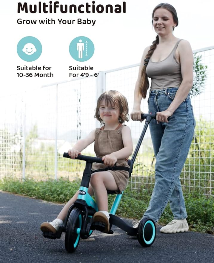 newyoo Toddler Tricycles for 1-3 Year Olds, Toddler Bike, Baby Balance Bike, Christmas and Birthday Gift for Boy and Girl, Trike with Push Handle, Safety Guard, Safety Belt, Blue, TR008