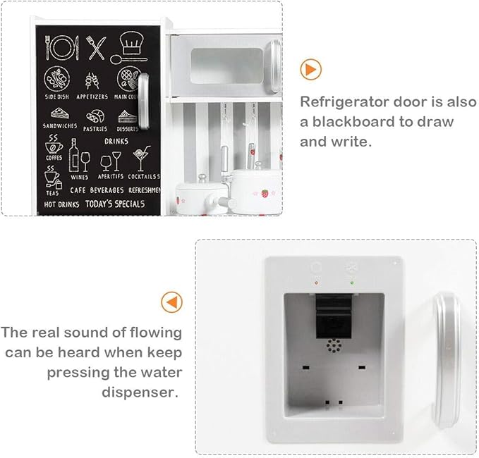 Fireflowery Kids Kitchen Playset, Toddler Kitchen w/Simulated Sound, Accessory Utensils, Blackboard, Sink, Stovetop, Cabinets, Pretend Play Kitchen, Gift for Ages 3+ (Modern)