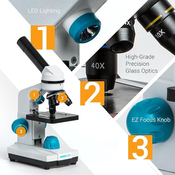 Omano Juniorscope Microscope for Kids – Microscope Kit for Kids 8+ for Science Microscope Experiments – Kids Microscope Kit That Encourage STEM Exploration – Beginner Microscope for Kids 8 and Up.