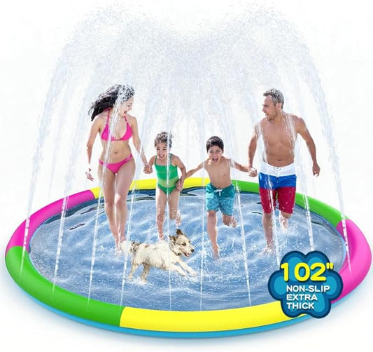 Growsland Non Slip Splash Pad for Kids and Dogs, 102'' Extra Large Splash Pad Outdoor Sprinkler for Kids, Dog Water Summer Toys Outdoor Toys for Toddlers 3-5 Kids Ages 4-8