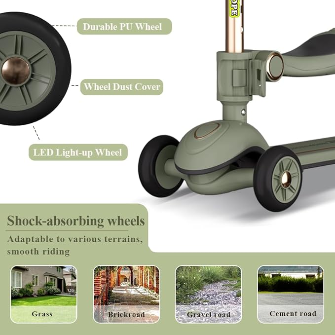 Winhope Kick Scooter for Kids, 2-in-1 Kick Scooter with Wide Deck,Folding 3 Wheel Children Scooter Outdoor Ride-On Toys for Boy Girl Aged 3-8