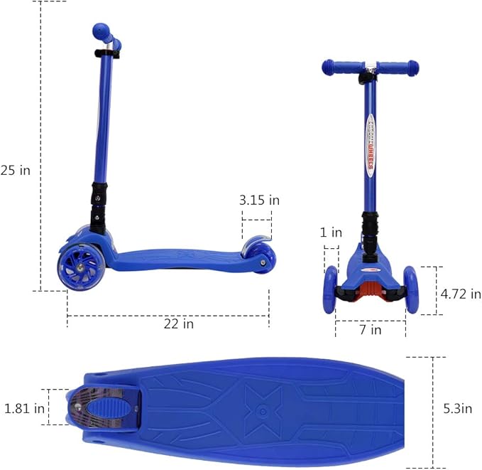 ChromeWheels Scooters for Kids, Deluxe Kick Scooter Foldable 4 Adjustable Height 132lbs Weight Limit 3 Wheel, Lean to Steer LED Light Up Wheels, Best Gifts for Girls Boys Age 3-12 Year Old