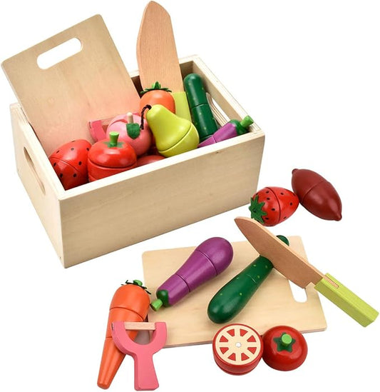 Wooden Play Food for Kids Kitchen - Toys Food Vegetables and Fruit for 2 Year Old Boys Girls Role Pretend Play Early Education Montessori Education