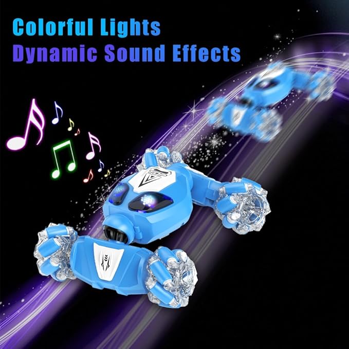 FOTN Remote Control/Gesture Sensing Stunt Car,4WD All-Terrain 2.4Ghz RC Blue Dual Control Off-Road Vehicle ，Lights Music，Modular Lithium Battery, 360° Flips，Snake-Move, Boy/Girl Birthday Gift