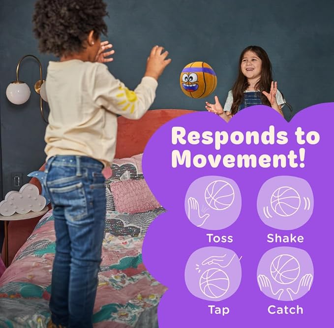Move2Play, Hilariously Interactive Toy with Music & Sound Effects | Birthday Gift for Boy & Girl | Ball for Toddler & Baby | Indoor/Outdoor | 1, 2, 3+ Year Old (Football) (Basketball)