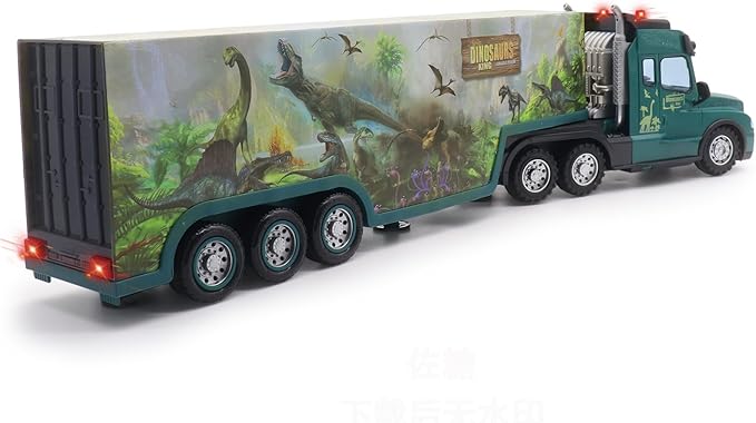 RC Semi Truck with Trailer, 2.4Ghz RC Semi-Trailer Engineering Tractor w/Sound and Colorful Lights, Remote Control Flatbed Truck Toys, RC Construction Vehicles Toy for Boys