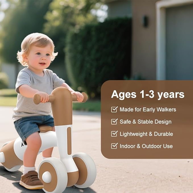 3-Wheel Baby Balance Bike for Toddlers 1-2 Years Old (8-24 Months), Adjustable Seat & Anti-Tip Design, Learning Walker Toy, First Birthday Gift for Boys & Girls