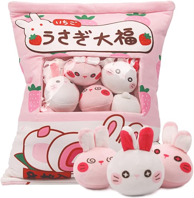 ARELUX Cute Bunny Plush Pudding Pillow:Snack Pillow Toys Bag Removable Stuffed Animal 8Pcs Sets Creative Plush,Soft Rabbit Bunny Plushie Animal Throw Pillow,Dolls Friends Family Member