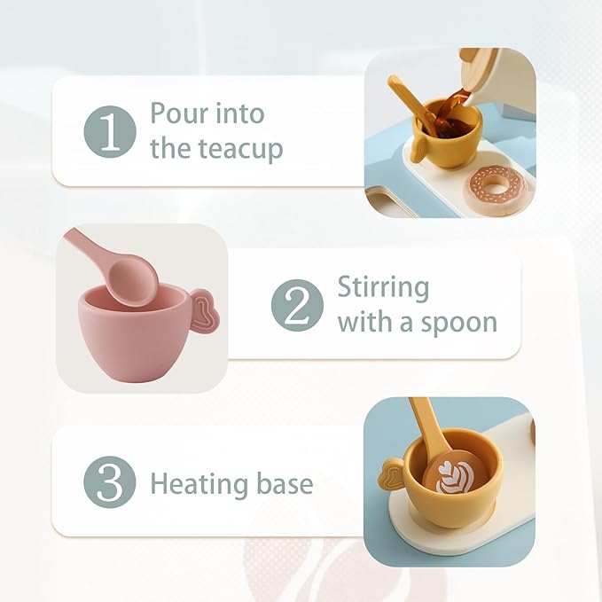 Wooden Tea Set for Little Girls and Boys | 18 PCS Kids Coffee & Tea Set for Toddlers | Pretend Play Toy with Silicone Accessories - Ideal Gift