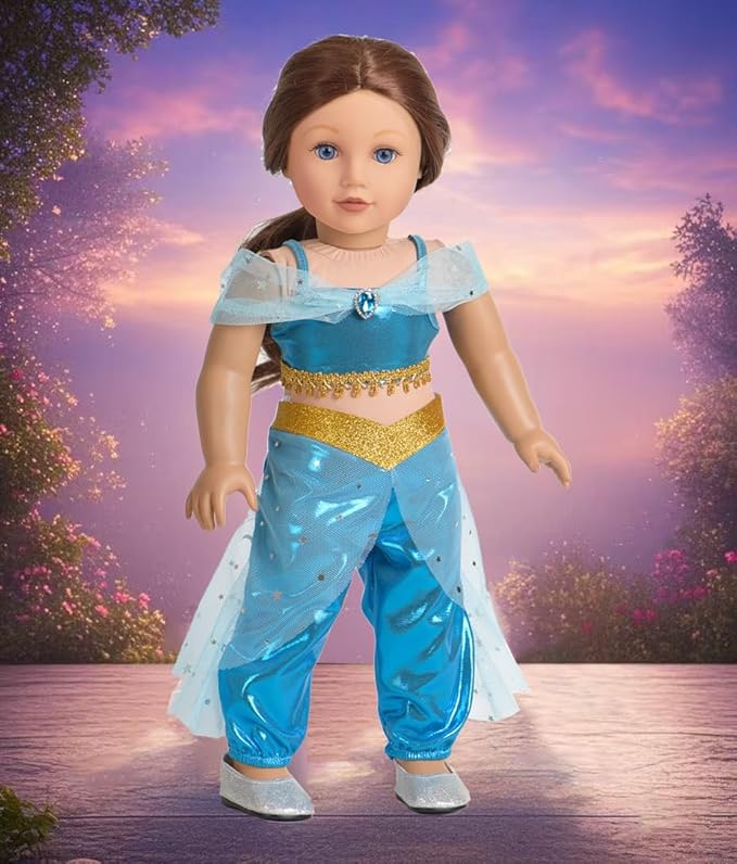 Clothes 6 Sets Princess Dresses Accessories Costume Jasmine Aurora Belle Snow White for 18 Inch Dolls