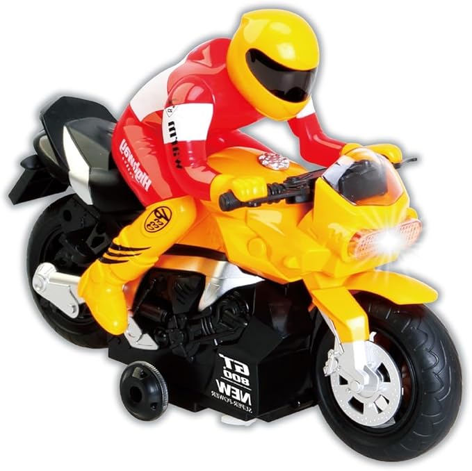 PowerTRC Unleash The Ultimate Racing Thrill | 360 Degree Rotate Spinning RC Race Motorcycle | Remote Control Race Biker with Dazzling Light and Sound Effect for Kids (Yellow)