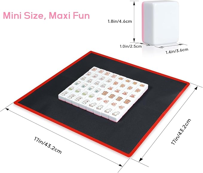 2 Player Mahjong Tile Game，49-Piece Vita Mahjong Tiles (1.4") with Non-Slip Mat & Stickers, Portable Travel Mahjong Block Set for Adults/Kids with a Storage Box