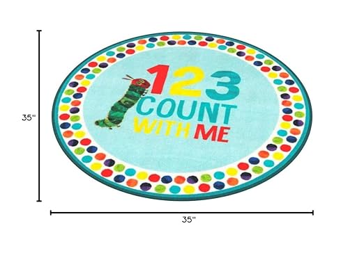 Eric Carle "The Very Hungry Caterpillar Elementary 123 Count with Me Kids Machine Washable Area Rug, Blue/White, 35" Round