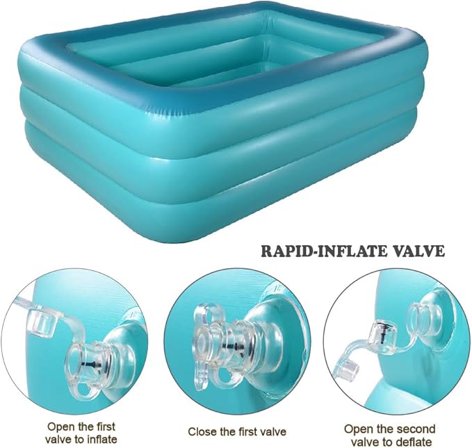 Inflatable Family Swim Play Center Pool, 82" x 56" x 25" Giant Blow Up Pool Summer Water Fun with Inflatable Soft Floor for Family, Garden, Outdoor, Backyard (Green)