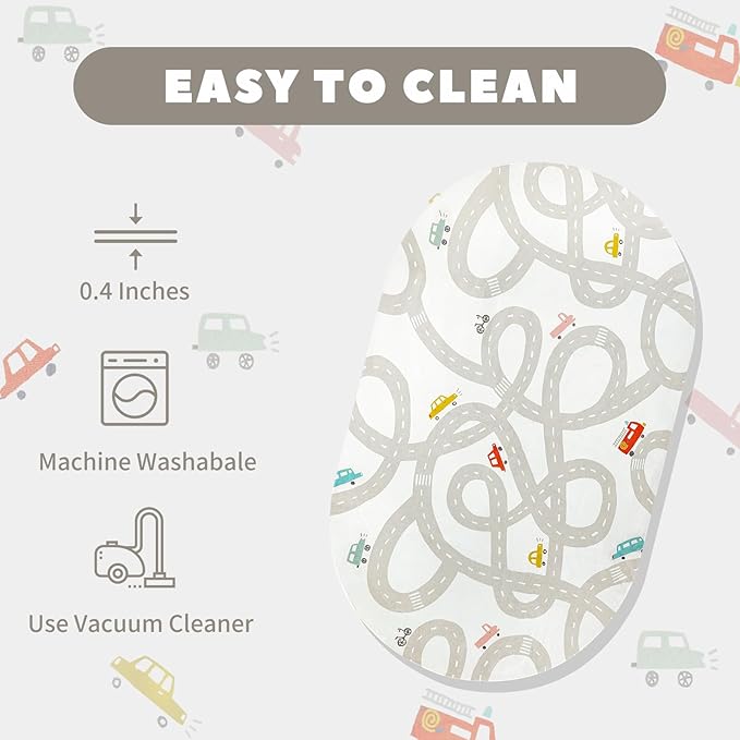 LIVEBOX Grey Car Rug for Playroom, 5'X7' Kids Play Mat for Boys and Girls, Large Road Traffice Rugs for Nursery, Washable Kids Rug Non-Slip Toy Car Mat for Bedroom Toddler Room