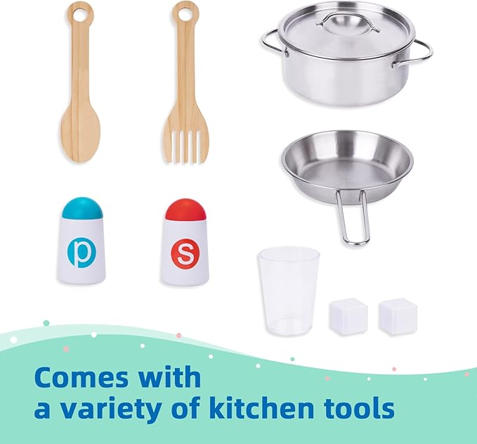 TOOKYLAND Kids Kitchen Playset, Wooden Chef Play Kitchen for Toddler with Sink, Oven, Range Hood, Stove, ice Maker and Microwave, Ideal Toddler Toys for as Present