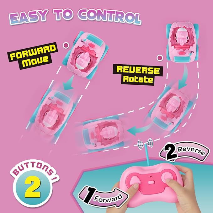 Nueplay Remote Control Car for Toddler Age 2 3 4 5, Electric RC Toys with Light & Music, Toddler Toys, Race Vehicles, Horse Figures Truck, Christmas Birthday Gift for Baby Girls, Pink