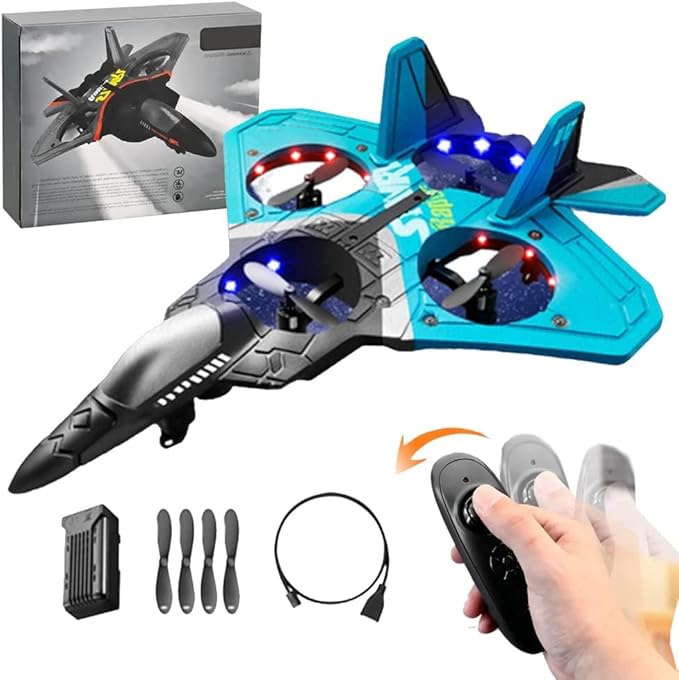 2025 V17 Jet Fighter Stunt RC Airplane -【New Version】RC Plane, 2.4GHz Remote Control Airplane, 360° Stunt Spin Remote & Light RC Airplane, Drop-Resistant Fighter Glider Airplane Hobby Toy (Blue)