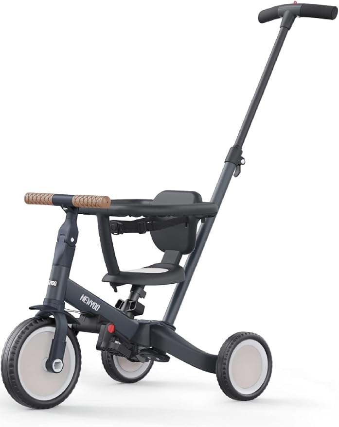newyoo 5 in 1 Tricycles for 1-3 Year Olds, Baby Balance Bike, Christmas and Birthday Gift for Boy and Girl, Toddler Bike with Parent Push Handle, Safety Guard, Backrest, Safety Belt, Dark Grey, TR008