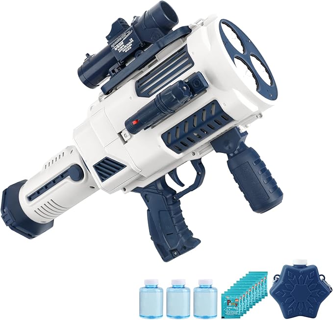 Bubble Gun, Upgrade Gatling Bubble Machine Gun Portable Bubble Maker with Backpack, Anti-Leakage Bubble Blower Gun Gifts for Boys Girls Age 3 4 5 6 7 8 9 10 11 12 Years Old (Blue)