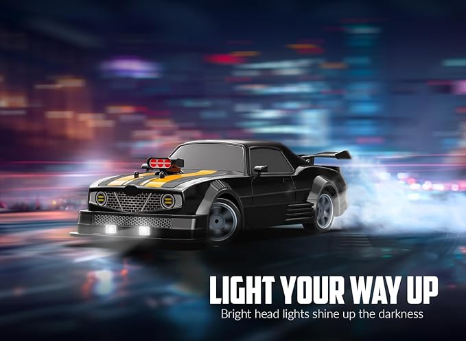 RACENT 1:16 RC Drift Car, 2.4Ghz 4WD 18KM/H Remote Control Car with Spray Mist, Racing and Drifting Wheels, LED Light, 2 Batteries, Sport Model Toys Vehicle for Kids, Boys, Adults