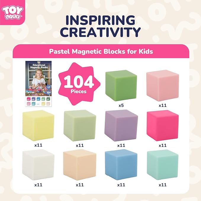 TOY Life 104 Pcs Magnetic Blocks for Kids Ages 3-5, Magnet Building Blocks for Toddlers, Magnetic Blocks for Kids Ages 4-8 Girls & Boys, Educational Learning Building Toys for Age 3 4 5 6 7 8-12