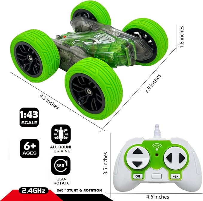 Threeking 1:43 Small Rc Stunt Car Remote Control Cars Toys 360-degree Tumbles Rotating Double-Sided Driving Car Toy Presents Gifts for Boys/Girls Ages 6+