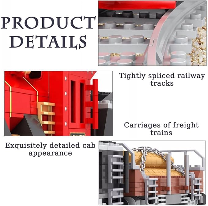 Building Block City Freight Train, Retro Cargo City Train Set - Construction Brick for Kids Boys 6-12, 410 Pieces Adults and Teens