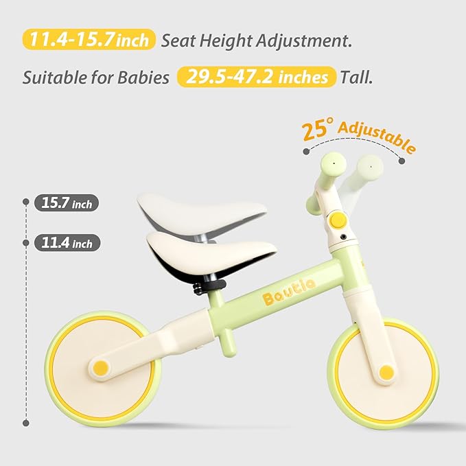 Balance Bike for 2 Year Old, Adjustable Seat & Handlebar, Age18 Months to 5 Years Old, No-Pedal Training Bike Toddler Push Bicycle First Gifts-Green