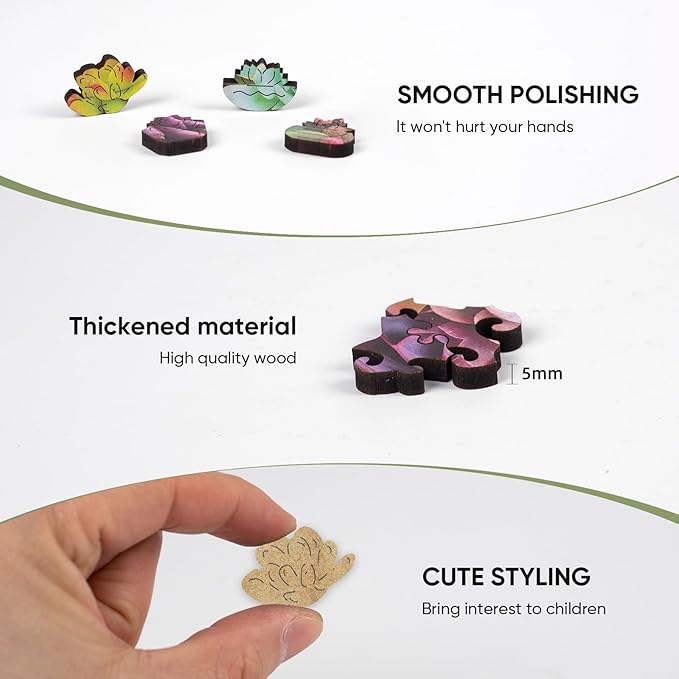 Succulent Garland Wooden Puzzles for Adults, 200 Pieces Mandala Jigsaw Puzzles, Unique Shaped Medium Size Wood Puzzle Gift for Kids, Family Game 11.3'' x 10.5''