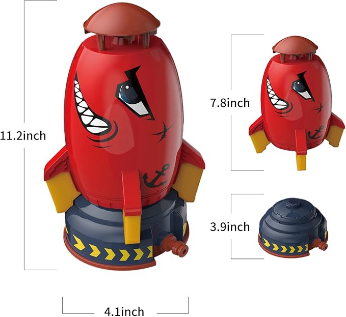 Rocket Sprinklers Kids Toys Water Splash Rocket Outdoor Water Play for Kids Rocket Sprinklers Toy Water Blaster Rockets Summer Garden Lawns Water Toys Spray for Kids 3 Years and Up (Red)