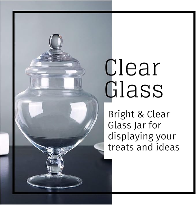 Diamond Star Clear Glass Apothecary Jars, Heart Shape Small Candy Buffet Display Elegant Storage Jar, Decorative Party Wedding Candy Organizer Canisters Xmas Gift (H: 9", D: 5"; 28 FL.OZ)