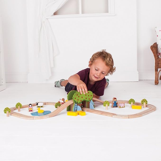 Bigjigs Rail Wooden Farm Train Set - 44 Play Pieces