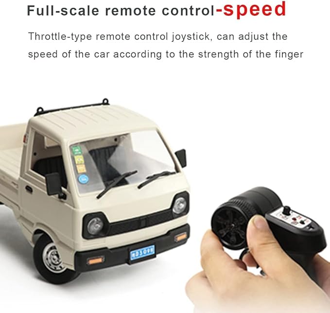 WPL D12 1/16 RC Truck for Adult, 2.4GHz Mini Truck Remote Control Drift Pickup Off Road Vehicle, 130 Motor Rear Drive 20KM/H Cargo Car with Led Light - 1 Battery