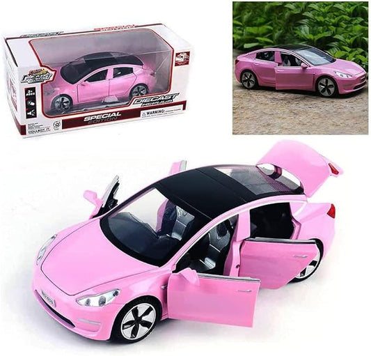 1:32 Scale Model 3 Alloy Car Model Diecast Toy Vehicles for Kids, car Model Toy，Pull Back Alloy Car with Lights and Music,Mini Vehicles Toys for Kids Gift ，Children Birthday Gift.(Pink)