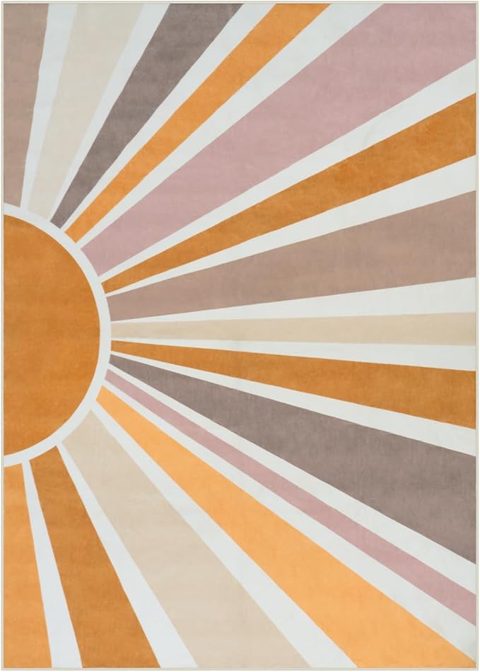STARUIA Sun Machine Washable Area Rugs 5x7 for Living Room, Soft Non-Slip Boho Rainbow Kids Nursery Orange Throw Rug Carpet for Bedroom, Colorful Kitchen Rug for Classroom Office Dining Room