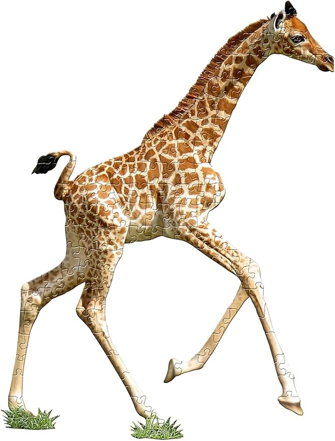Madd Capp Lil' Giraffe 100 Piece Jigsaw Puzzle for Ages 5+ - 4002 - Unique Animal-Shaped Border, Poster Size When Completed, Oversized Puzzle Pieces for Easy Handling, Includes Educational Fun Facts
