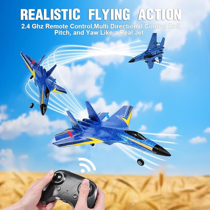 Su-27 RC Airplane,2.4GHz 2 Channel Remote Control Plane with Gyro Night Lights and 2 Batteries, Easy to Fly for Adults, Beginners and Kids Toy