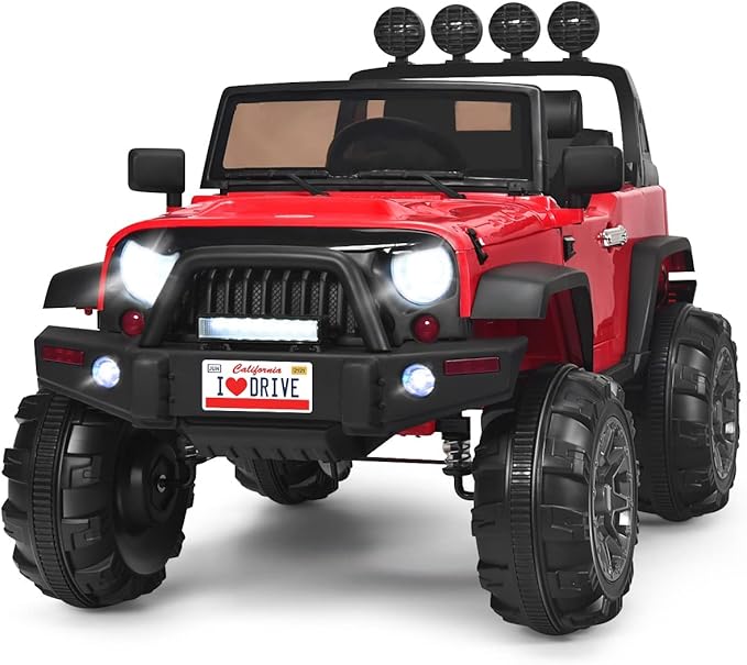 Costzon Ride on Car, 12V Battery Powered Electric Vehicle w/Parent Remote Control, Spring Suspension, Storage, 3 Speeds, LED Light, MP3, Music, USB & AUX Port, Electric Car for Kids (Red)