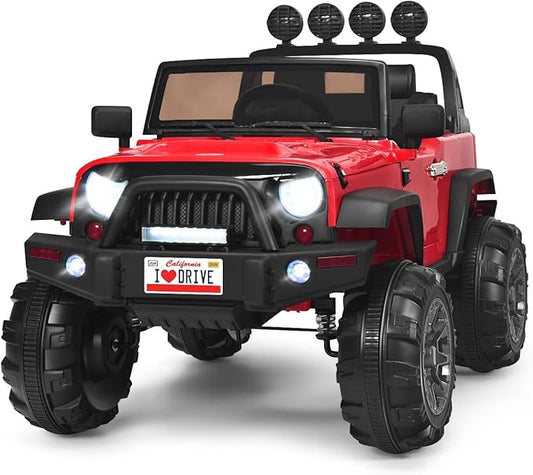 Costzon Ride on Car, 12V Battery Powered Electric Vehicle w/Parent Remote Control, Spring Suspension, Storage, 3 Speeds, LED Light, MP3, Music, USB & AUX Port, Electric Car for Kids (Red)