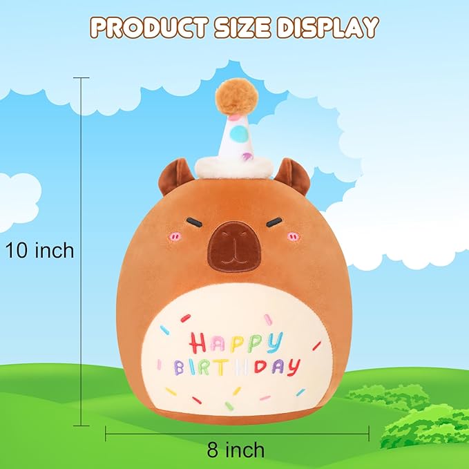 SQEQE Capybara Stuffed Animal Toy Happy Birthday Capybara Plush Cute Birthday Plushies Doll Home Decor for Kids Girls Boys 10 Inch