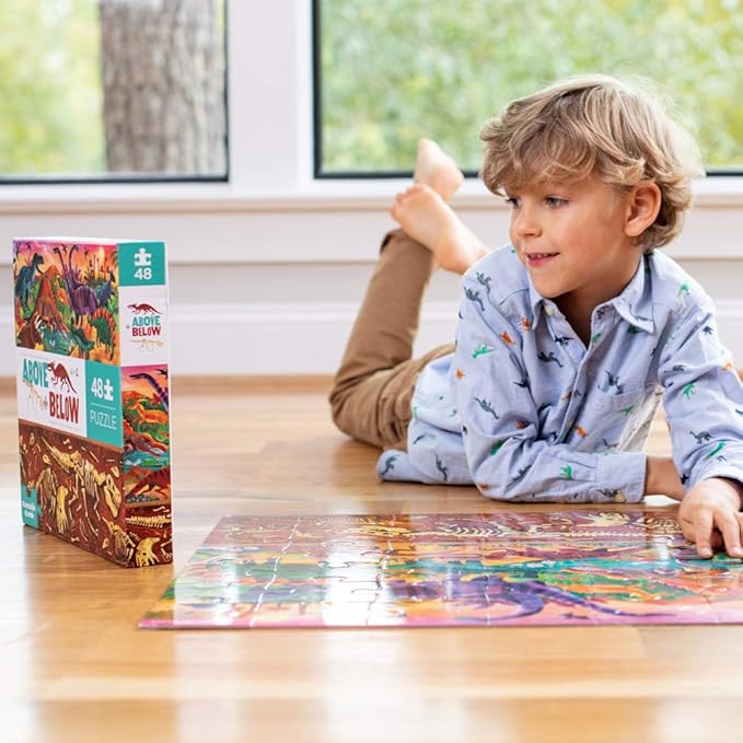 Crocodile Creek Above + Below 48-Piece Jigsaw Floor Puzzle - Fun Floor Puzzles for Kids Ages 4-8 - Dinosaur World - 27 x 20 inches Finished