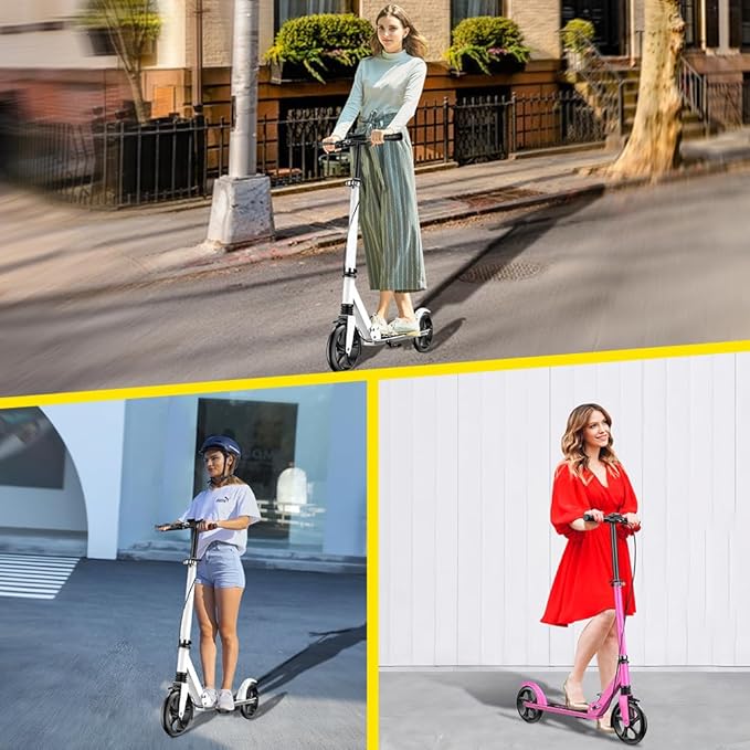 Dual-Brake Shock-Absorbing Kick Scooter, Anti-Skid PU Wheels, 4 Height-Adjustable Positions, Wider Pedals, Suitable for Children Over 6 Years Old, Teenagers & Adults