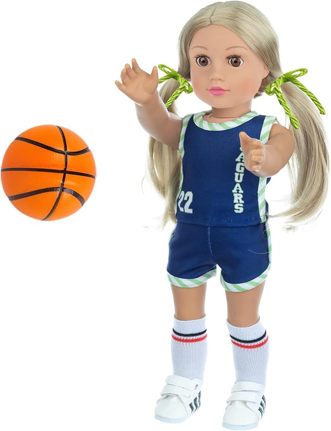 18 Inch Doll Clothes and Accessories - Basketball Clothes Sports Set Designed for 18 Inch Girl Doll Include Doll Clothes, Hair Bands, Bracers, Shoes, Socks and Basketball