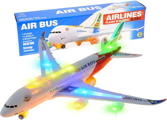 PowerTRC Kids Airplane Toys, Bump & Go Action Toddler Toy Airplane with LED Flashing Light, Music, Airplane Sound, Great Gift for Boys Girls Ages 3-12