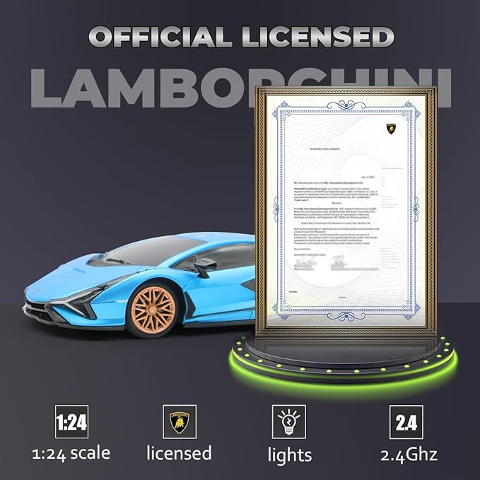QUN XING Remote Control Car 1:24 Officially Licensed 2.4GHZ Rc Cars Lambo Sport Racing Toy Car for Kids Boys 4-7 Years Birthday Gift, Blue
