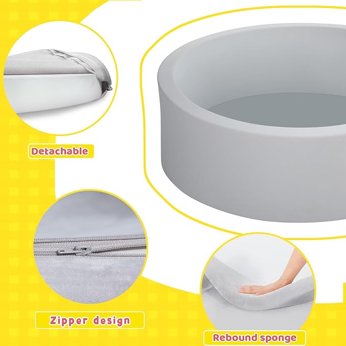 Foam Ball Pit for Toddlers with 100 Balls, Large Baby Ball Pit for Babies with Soft Memory Sponge, Indoor Outdoor Baby Playpen, Kids Play Ball Pool, Gift Toys for Infants Boys and Girls