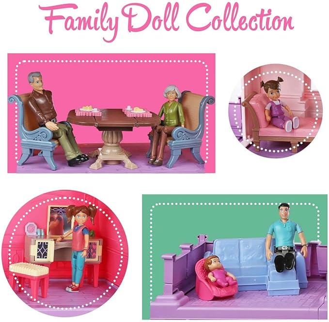 Sweet Li'l Family Dollhouse People Set of 9 Action Figure Set - Grandpa, Grandma, Mom, Dad, Sister, Brother, Toddler, Twin Boy & Girl